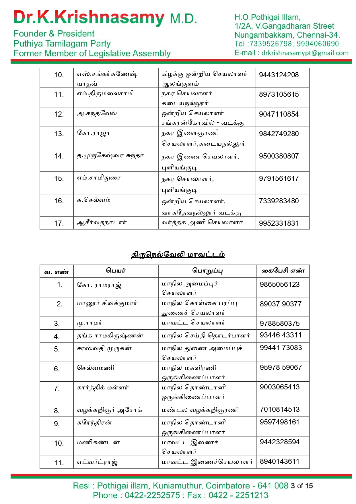 புதிய தமிழகம் கட்சி – 2022 நகர்புற உள்ளாட்சி தேர்தல் பணிக்குழு Page 0003
