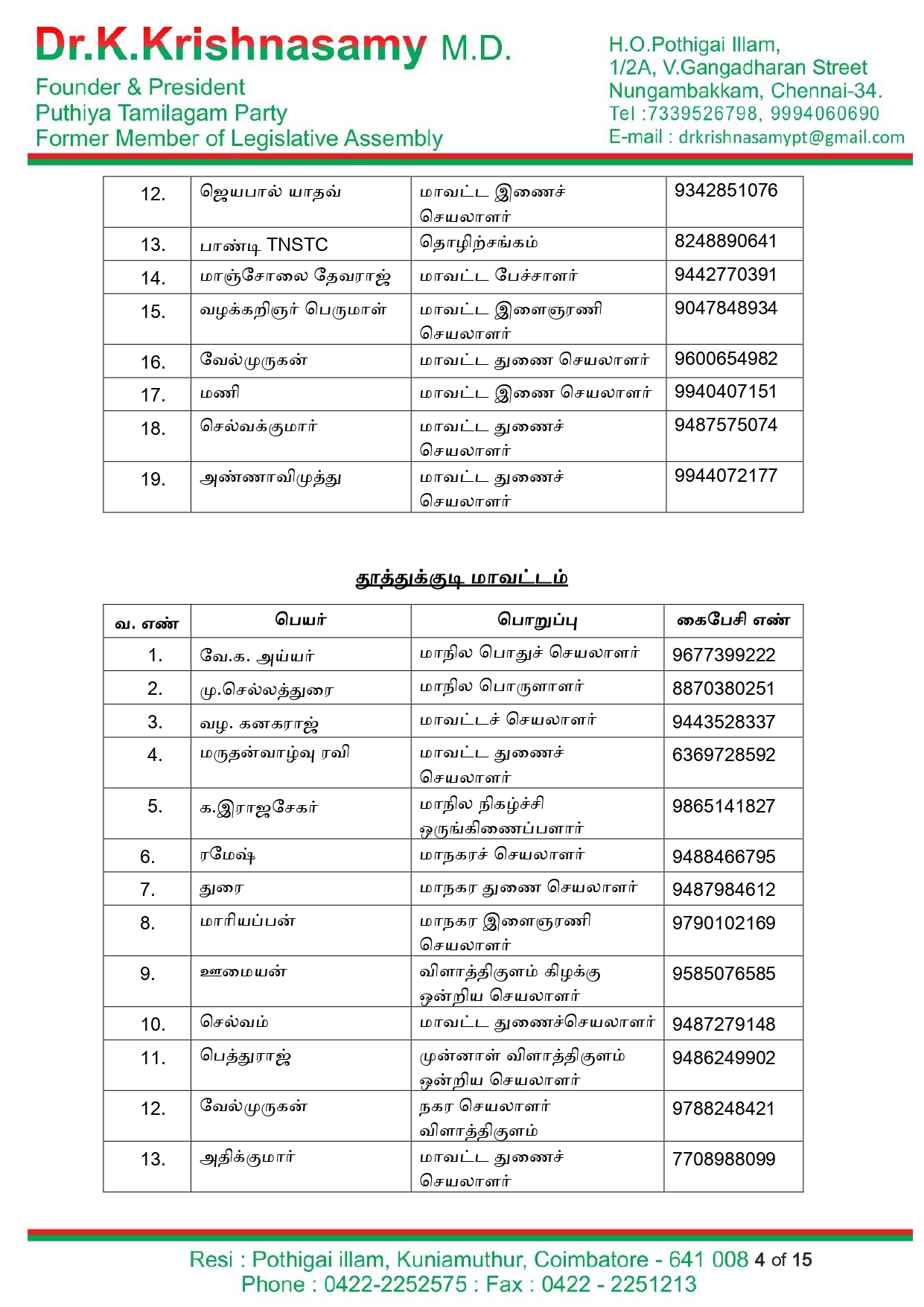 புதிய தமிழகம் கட்சி – 2022 நகர்புற உள்ளாட்சி தேர்தல் பணிக்குழு Page 0004