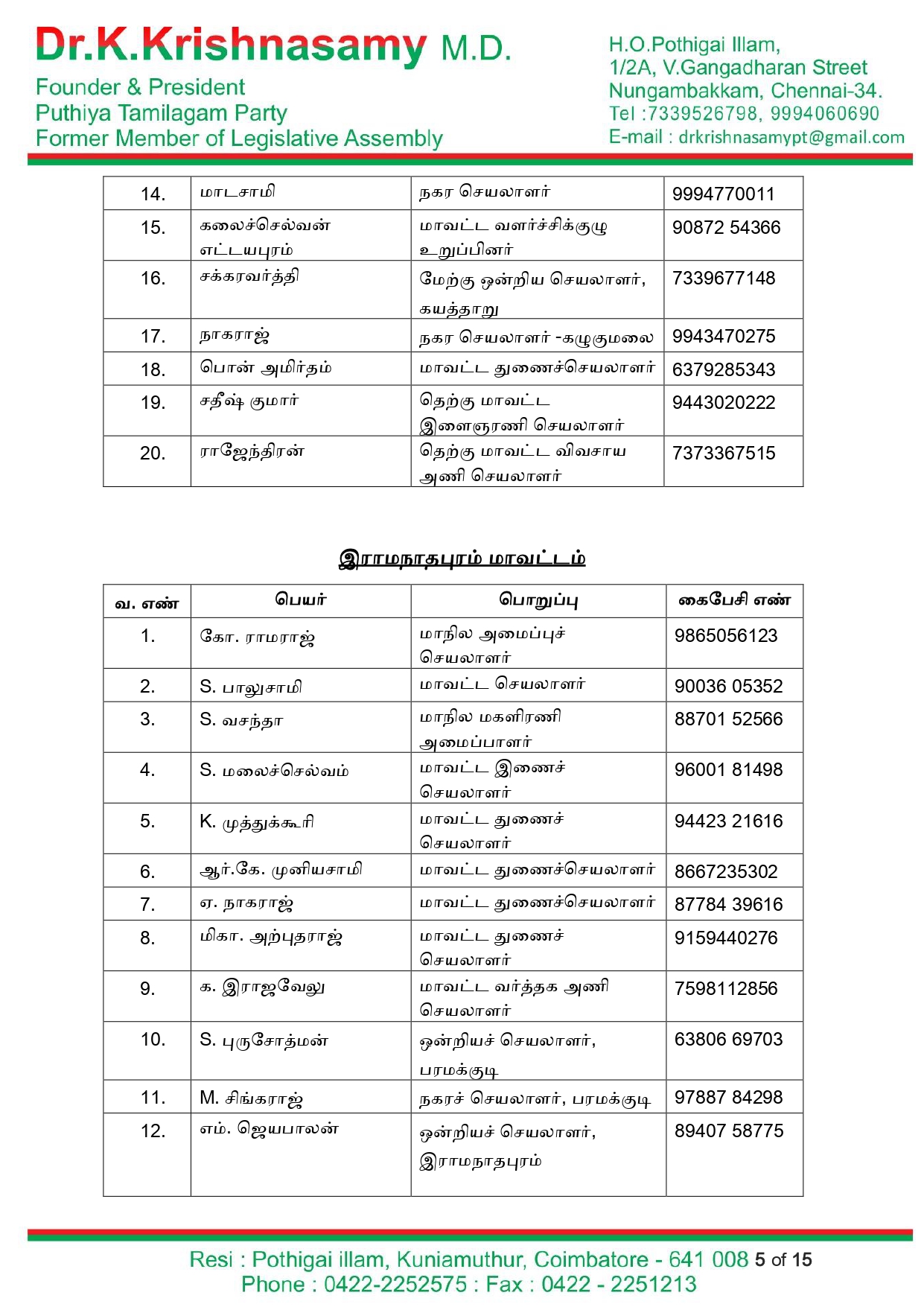 புதிய தமிழகம் கட்சி – 2022 நகர்புற உள்ளாட்சி தேர்தல் பணிக்குழு Page 0005