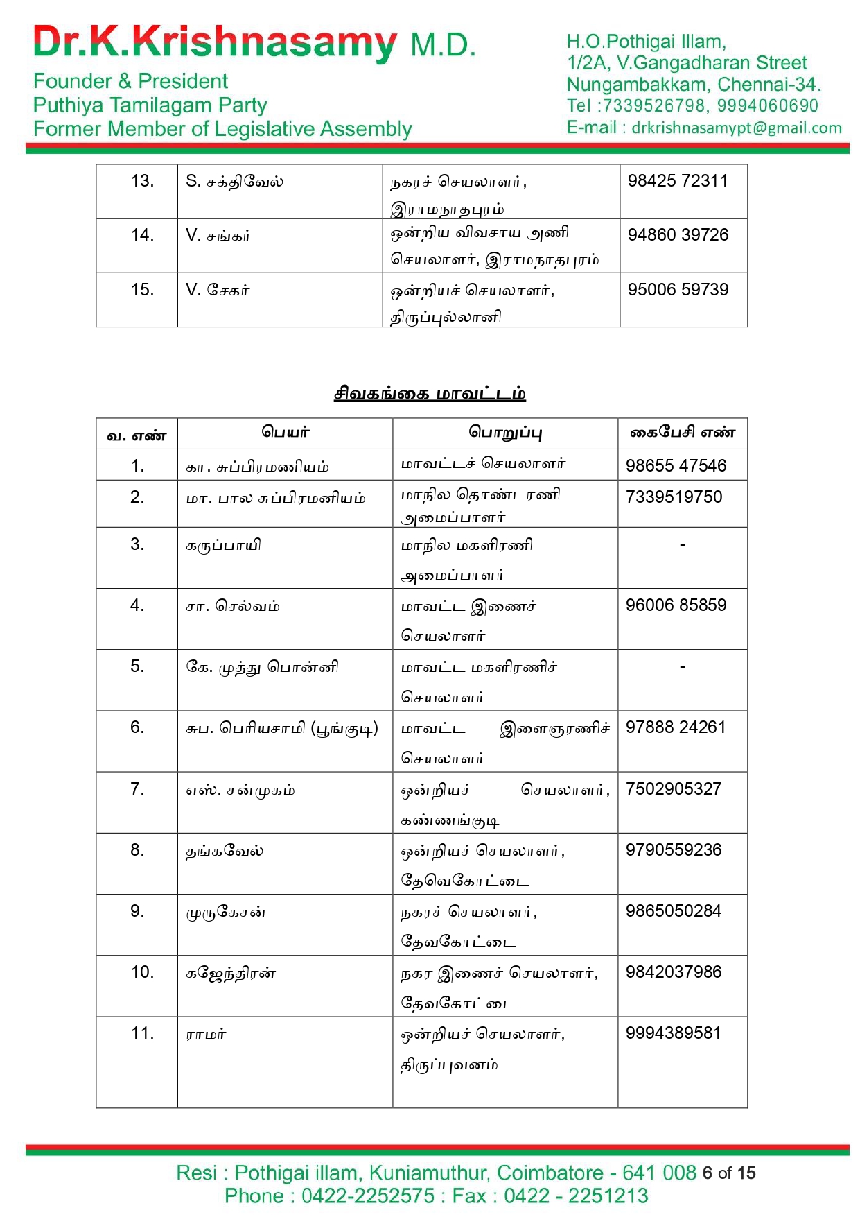 புதிய தமிழகம் கட்சி – 2022 நகர்புற உள்ளாட்சி தேர்தல் பணிக்குழு Page 0006