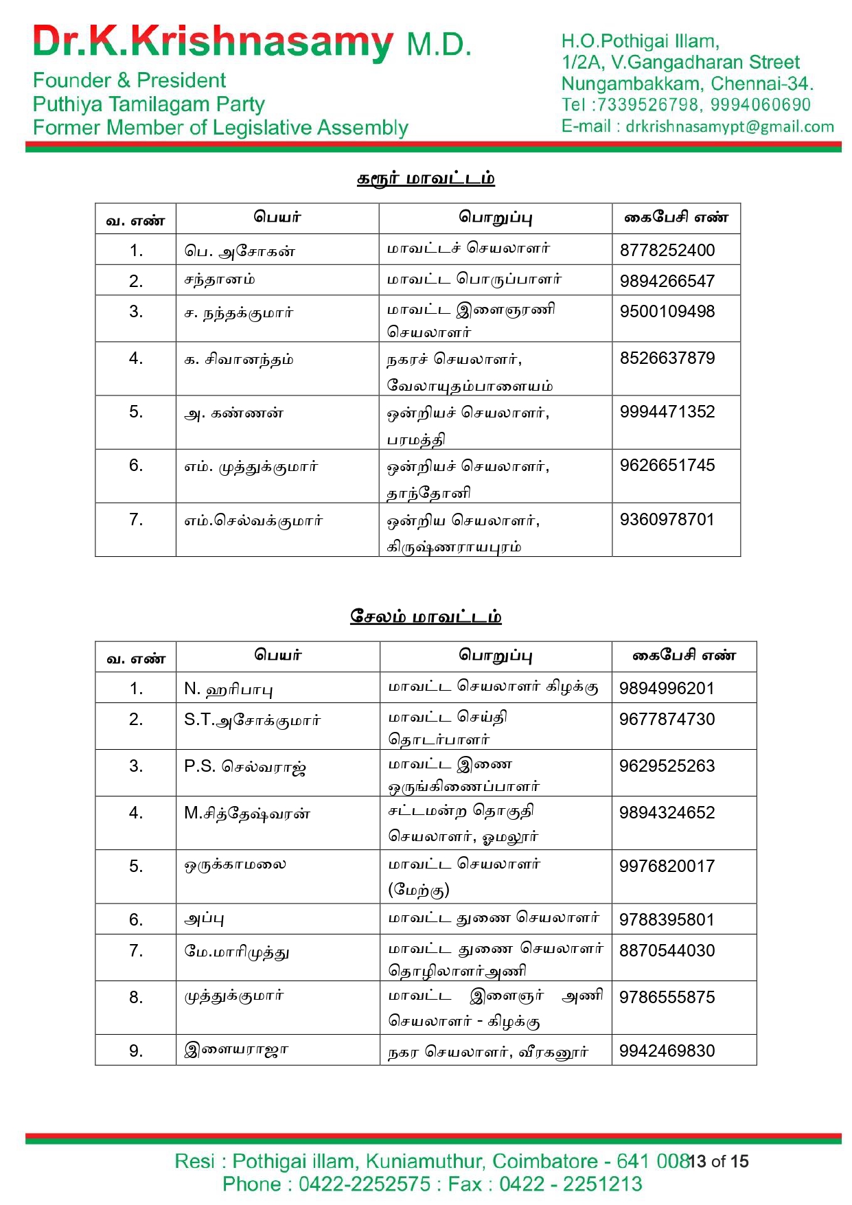 புதிய தமிழகம் கட்சி – 2022 நகர்புற உள்ளாட்சி தேர்தல் பணிக்குழு Page 0013